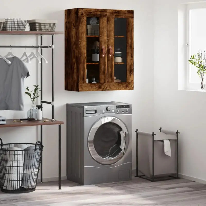 Wandgemonteerde dressoir van bewerkt hout in hoogglans wit - Gerookt eiken / 1 - Dressoirs & buffetkasten