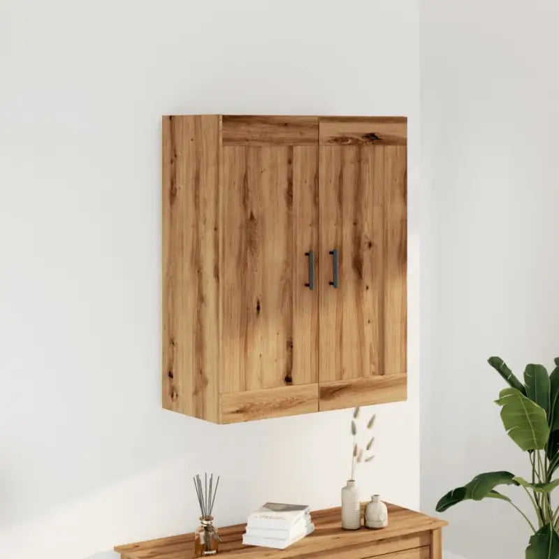 Wandgemonteerde kast van bewerkt hout met elegant en stevig ontwerp - artisanaal eikenkleurig / 1 - Dressoirs &