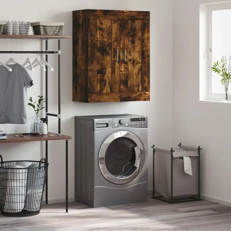 Wandgemonteerde kast van bewerkt hout met elegant en stevig ontwerp - Gerookt eiken / 1 - Dressoirs & buffetkasten