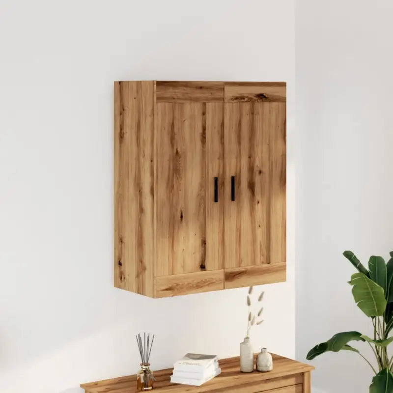 Wandgemonteerde kast van bewerkt hout met elegant ontwerp - Eiken / 1 - Dressoirs & buffetkasten
