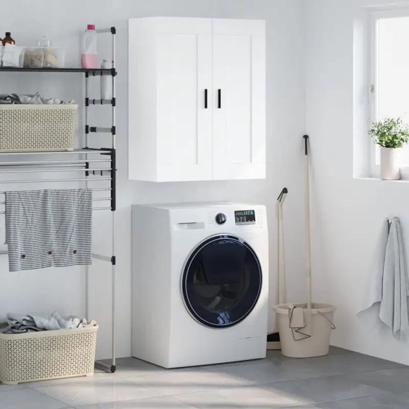 Wandgemonteerde kast van bewerkt hout met elegant ontwerp - Wit / 1 - Dressoirs & buffetkasten