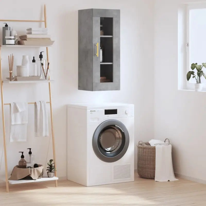 Wandgemonteerde kast van bewerkt hout met tijdloos design - Betongrijs / 1 - Dressoirs & buffetkasten