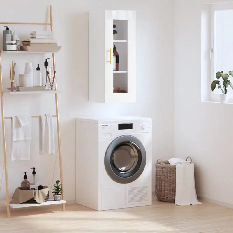 Wandgemonteerde kast van bewerkt hout met tijdloos design - Hoogglans wit / 1 - Dressoirs & buffetkasten