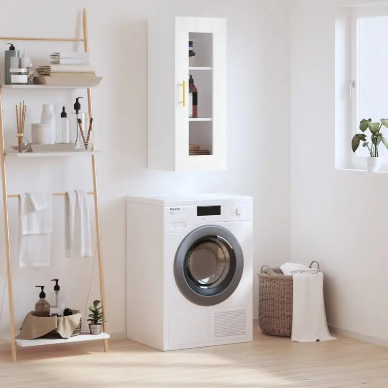 Wandgemonteerde kast van bewerkt hout met tijdloos design - Wit / 1 - Dressoirs & buffetkasten