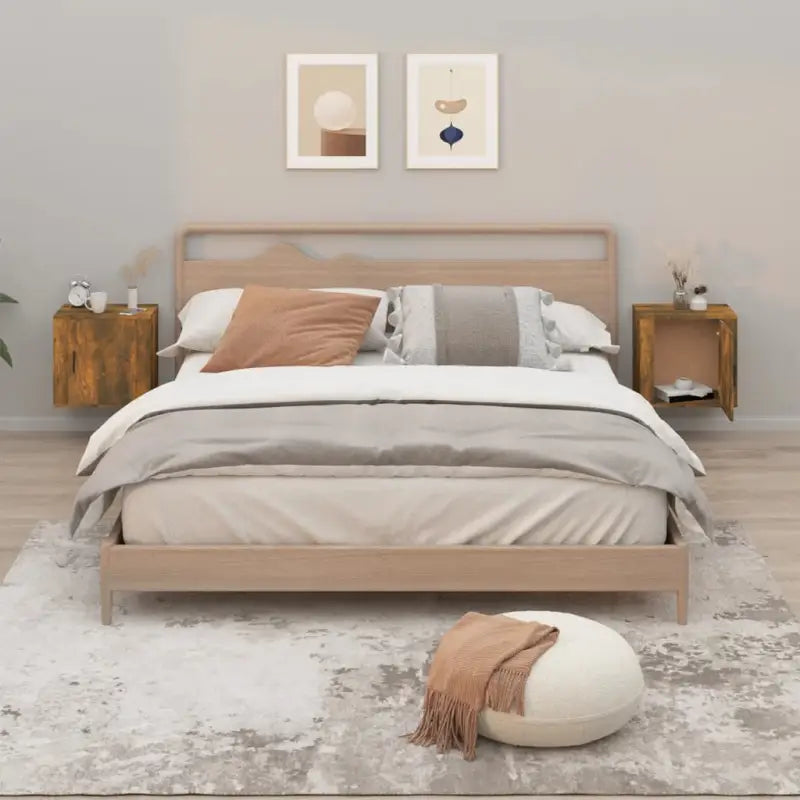Wandgemonteerde nachtkastje met elegant en duurzaam ontwerp - Gerookt eiken / 2 - Nachtkastjes
