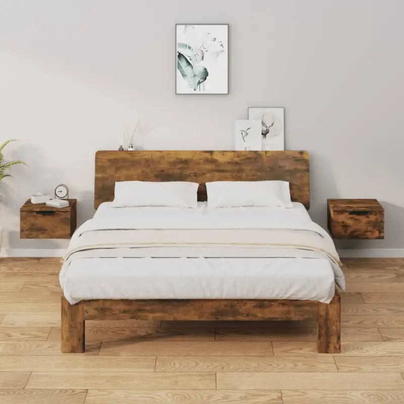 Wandgemonteerde nachtkastjes met stabiel blad en elegant ontwerp - Gerookt eiken / 2 - Nachtkastjes
