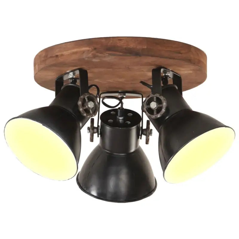Wandlamp met zwarte afwerking en massief mangohout sfeerlicht - Zwart / 1 / Rond - 3 lampenkappen - Lampen