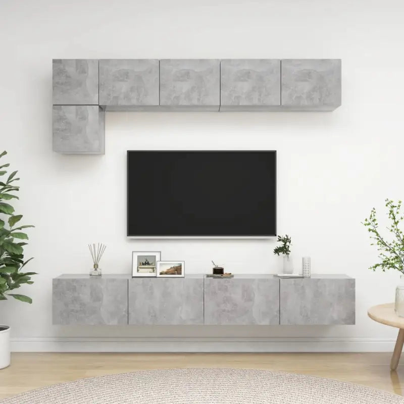 Wandmeubelset voor tv met ruime opbergruimte - Betongrijs / 1 / 100 cm - Tv-meubels