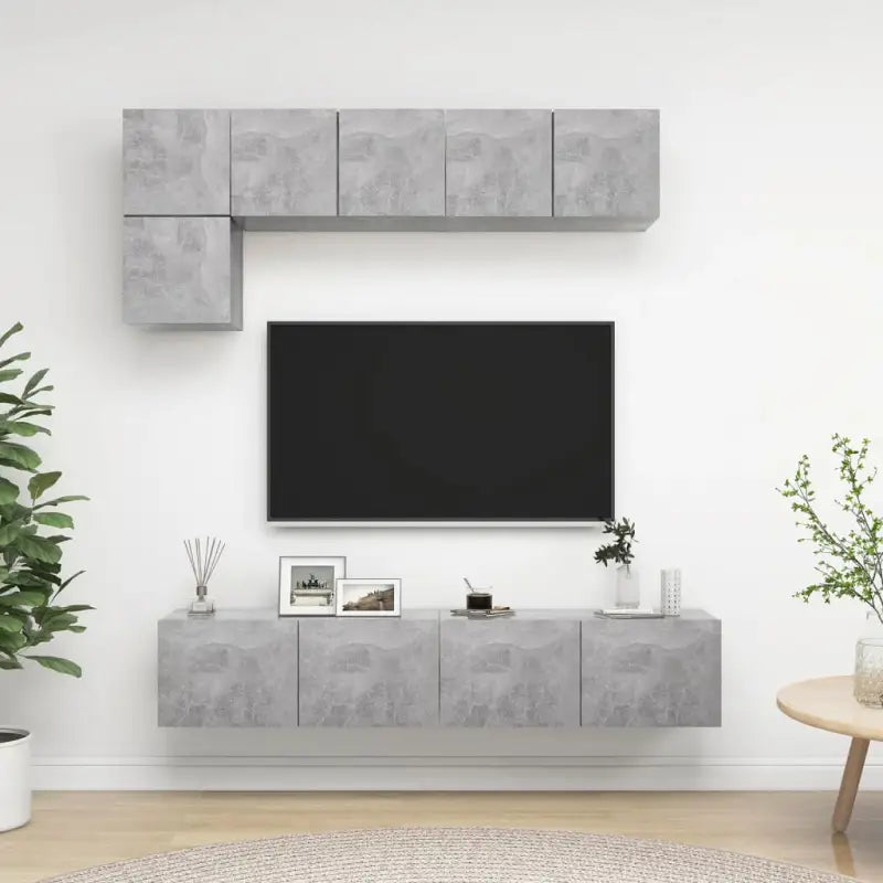 Wandmeubelset voor tv met ruime opbergruimte - Betongrijs / 1 / 80 cm - Tv-meubels