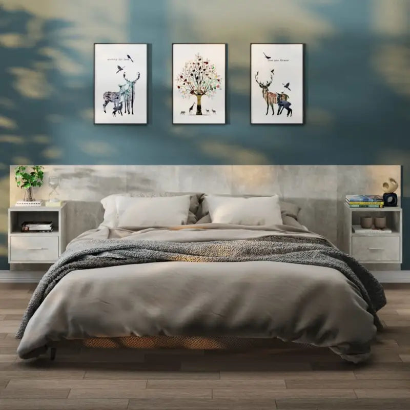 Wandnachtkastje in bewerkt hout voor maximale slaapkamerruimte - Betongrijs / 2 - Nachtkastjes