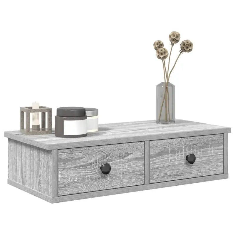 Wandplank met lades van bewerkt hout voor decoratie en praktische opbergruimte - Grijs sonoma / 60 x 25 x 15 cm / 1