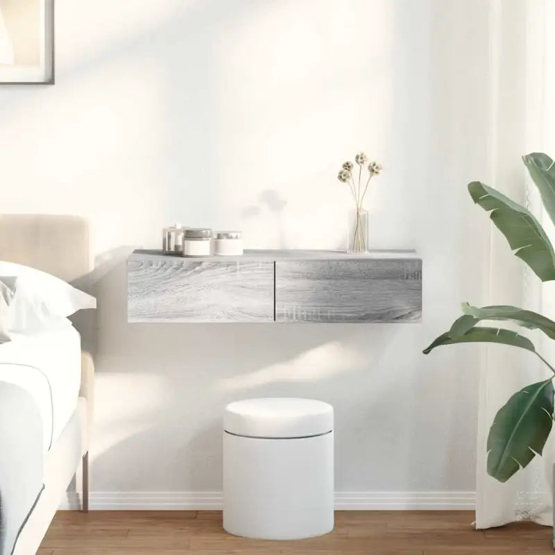 Wandplank met lades van bewerkt hout voor een praktische inrichting - Grijs sonoma / 80 x 33 x 17 cm / 1 - Wandplanken