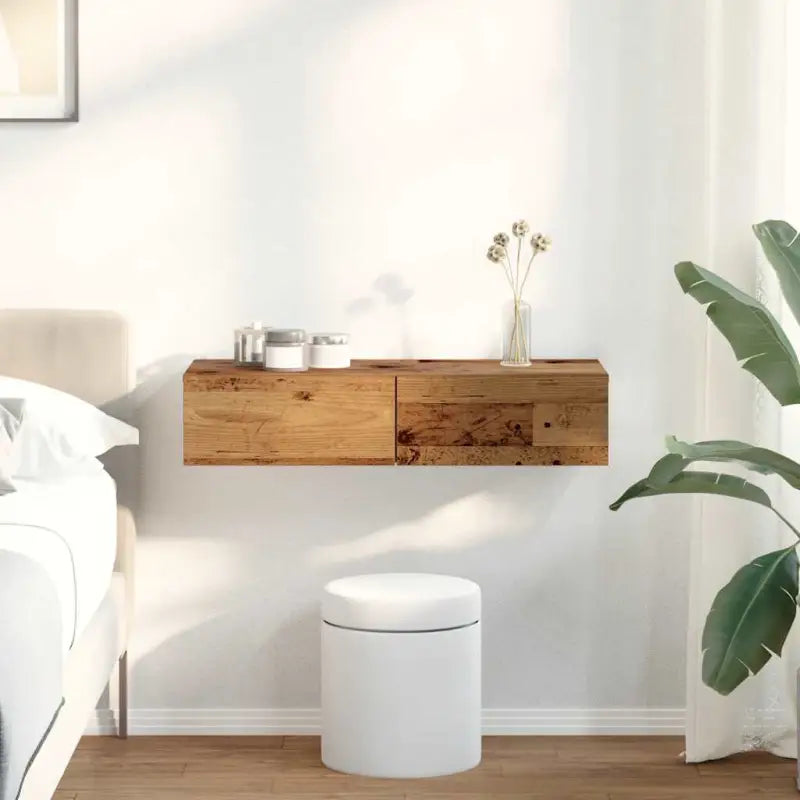 Wandplank met lades van bewerkt hout voor een praktische inrichting - Oud hout / 80 x 33 x 17 cm / 1 - Wandplanken