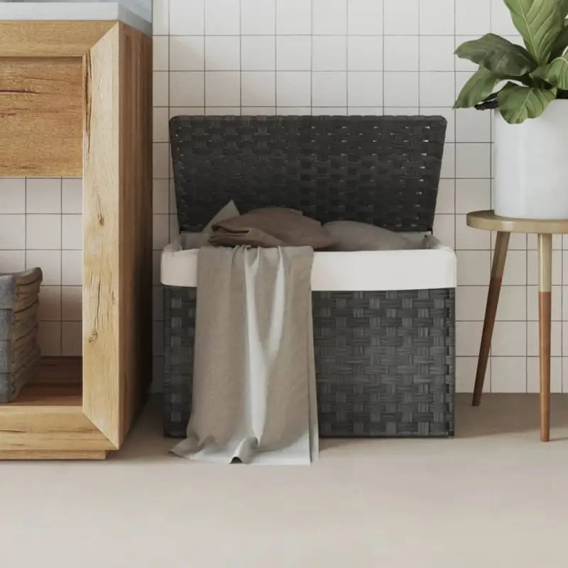 Wasmand van poly rattan met inklapbaar ontwerp voor rustieke badkamerstijl - Grijs / 1 - Wasmanden