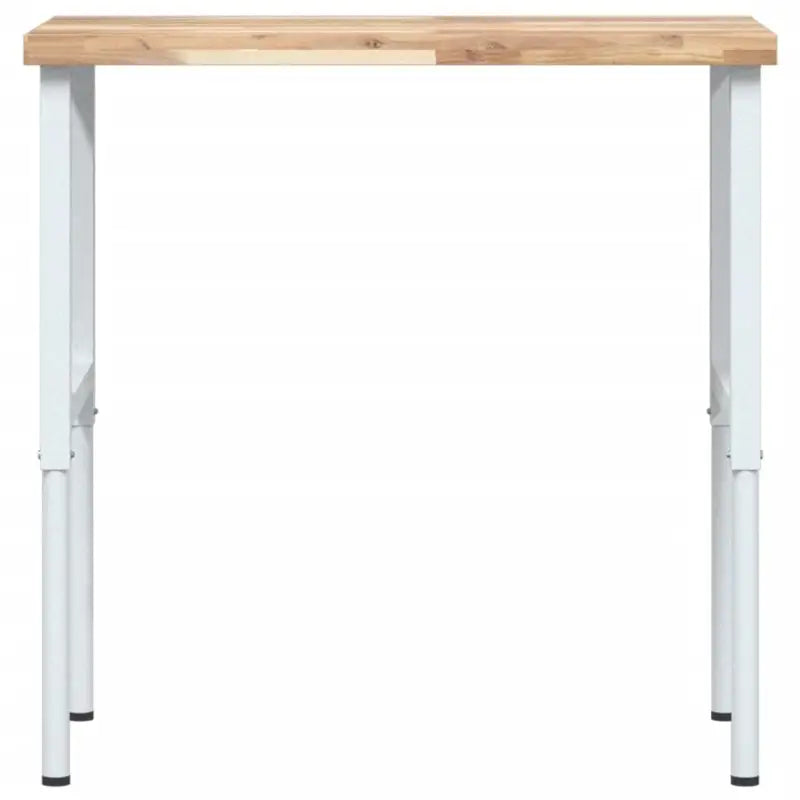 Werkbank in massief acaciahout met gepoedercoate metalen structuur - Bruin en wit / 100 x 60 x (73-99.5) cm / 1