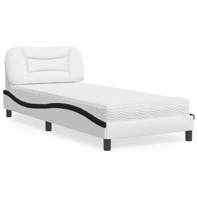 Wit materiaal bed met multiplex lattenbodem en 22d pu-schuim matras - Wit en zwart / 90 x 190 cm - Bedden & bedframes