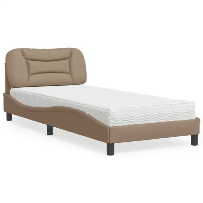 Wit materiaal bed met multiplex lattenbodem en 22d pu-schuim matras - Cappuccino / 90 x 190 cm - Bedden & bedframes