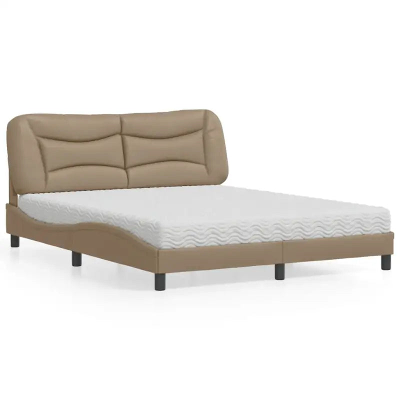 Wit materiaal bed met multiplex lattenbodem en 22d pu-schuim matras - Cappuccino / 160 x 200 cm - Bedden & bedframes