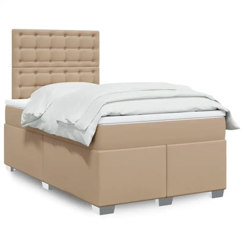 Wit materiaal boxspring met hoogte verstelbaar en massief grenenhout - Cappuccino / 120 x 190 cm / knoppwn - Bedden &