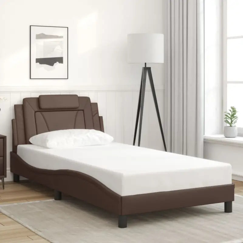 Zwart bedframe met hoofdeinde en multiplex lattenbodem voor comfortabel slapen - Bruin / 100 x 200 cm - Bedden &