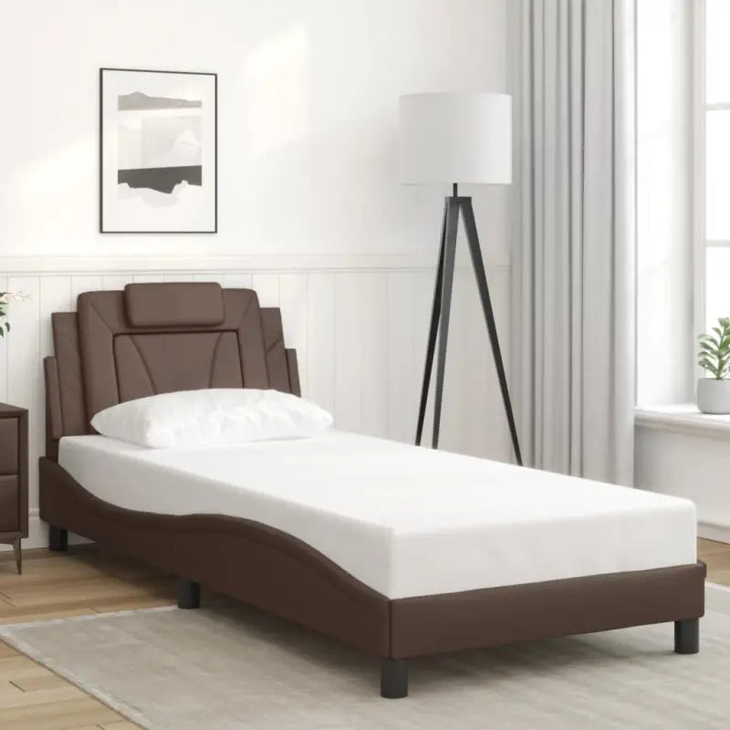 Zwart bedframe met hoofdeinde en multiplex lattenbodem voor comfortabel slapen - Bruin / 80 x 200 cm - Bedden &