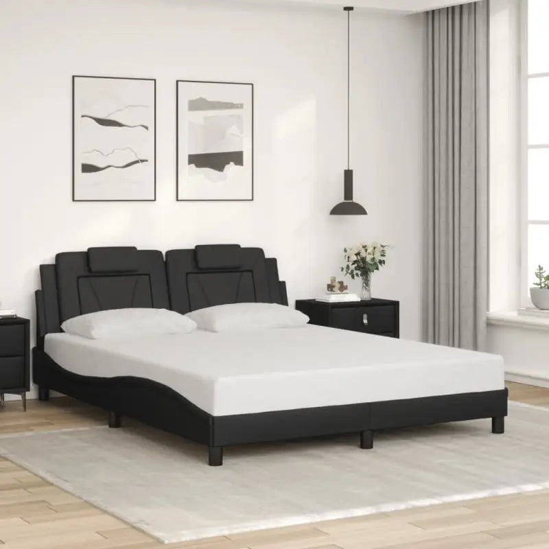 Zwart bedframe met hoofdeinde en multiplex lattenbodem voor comfortabel slapen - Zwart / 160 x 200 cm - Bedden &