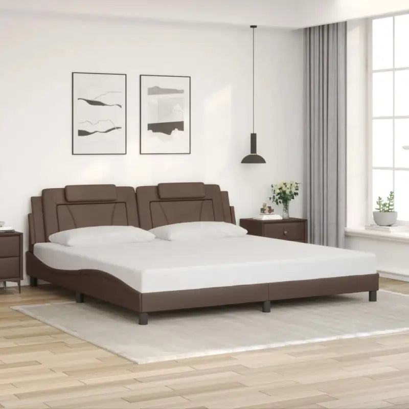 Zwart bedframe met hoofdeinde en multiplex lattenbodem voor comfortabel slapen - Bruin / 200 x 200 cm - Bedden &