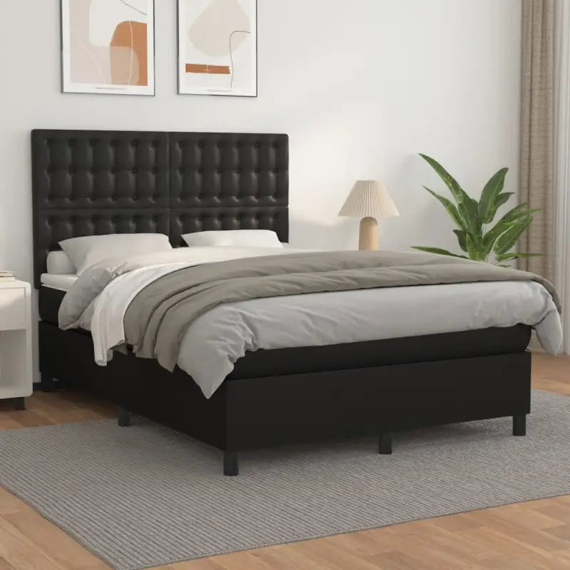 Zwart Kunstleer Boxspringbed met schuim vulling en ideale afmetingen - Zwart / 140 x 200 cm / knoppwn - Bedden &
