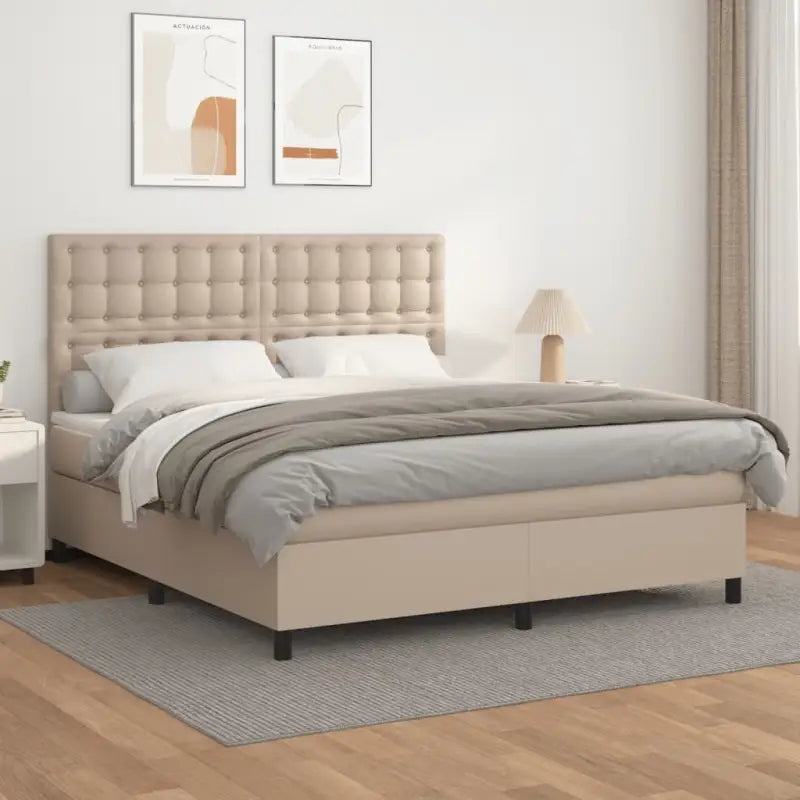 Zwart Kunstleer Boxspringbed met schuim vulling en ideale afmetingen - Cappuccino / 180 x 200 cm / knoppwn - Bedden &