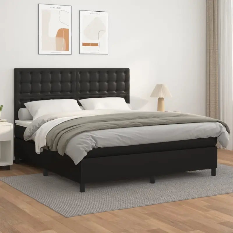 Zwart Kunstleer Boxspringbed met schuim vulling en ideale afmetingen - Zwart / 180 x 200 cm / knoppwn - Bedden &