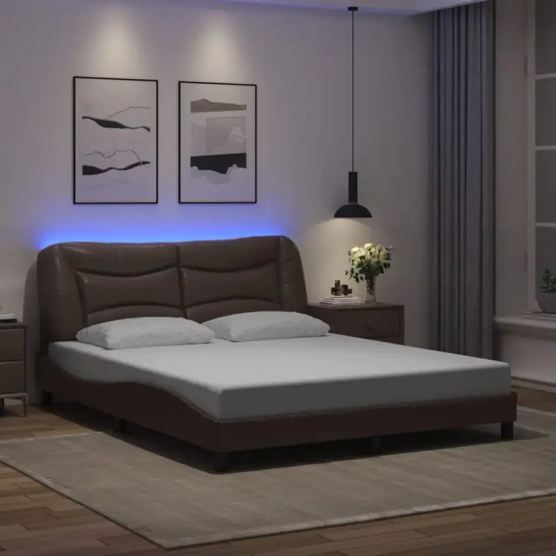 Zwart Liedbed met LED-verlichting en multiplex lattenbodem - Bruin / 160 x 200 cm - Bedden & bedframes