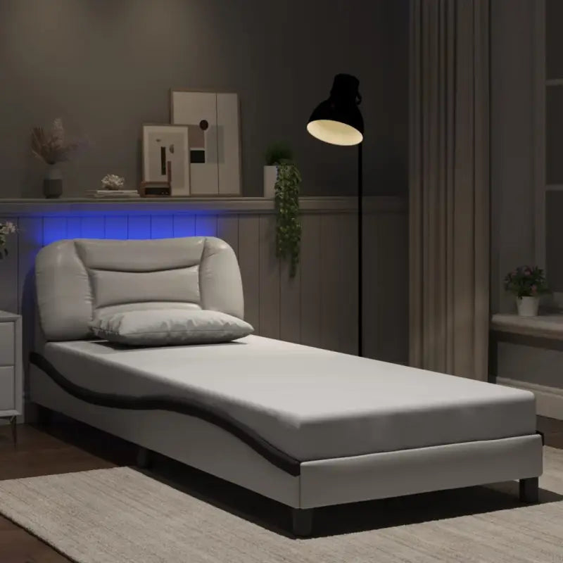 Zwart Liedbed met LED-verlichting en multiplex lattenbodem - Wit en zwart / 90 x 190 cm - Bedden & bedframes
