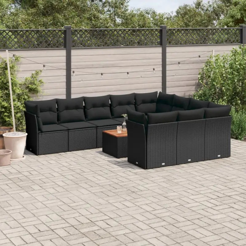 Zwart loungeset met waterdichte tas en gepoedercoat staal voor buiten genieten - Zwart / 6x midden + 4x hoek + Tafel