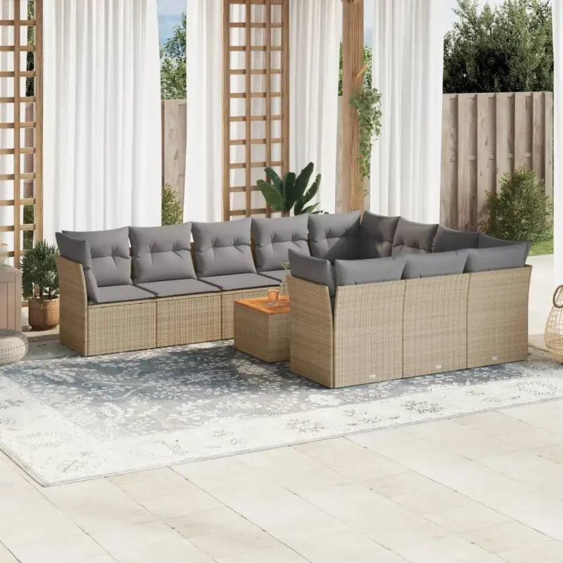 Zwart loungeset met waterdichte tas en gepoedercoat staal voor buiten genieten - beige mix en grijs / 6x midden + 4x