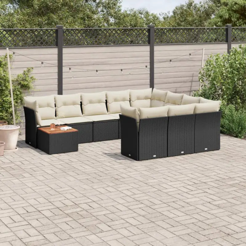 Zwart loungeset met waterdichte tas en gepoedercoat staal voor buiten genieten - Zwart en crème / Tafel + 4x hoek + 6x