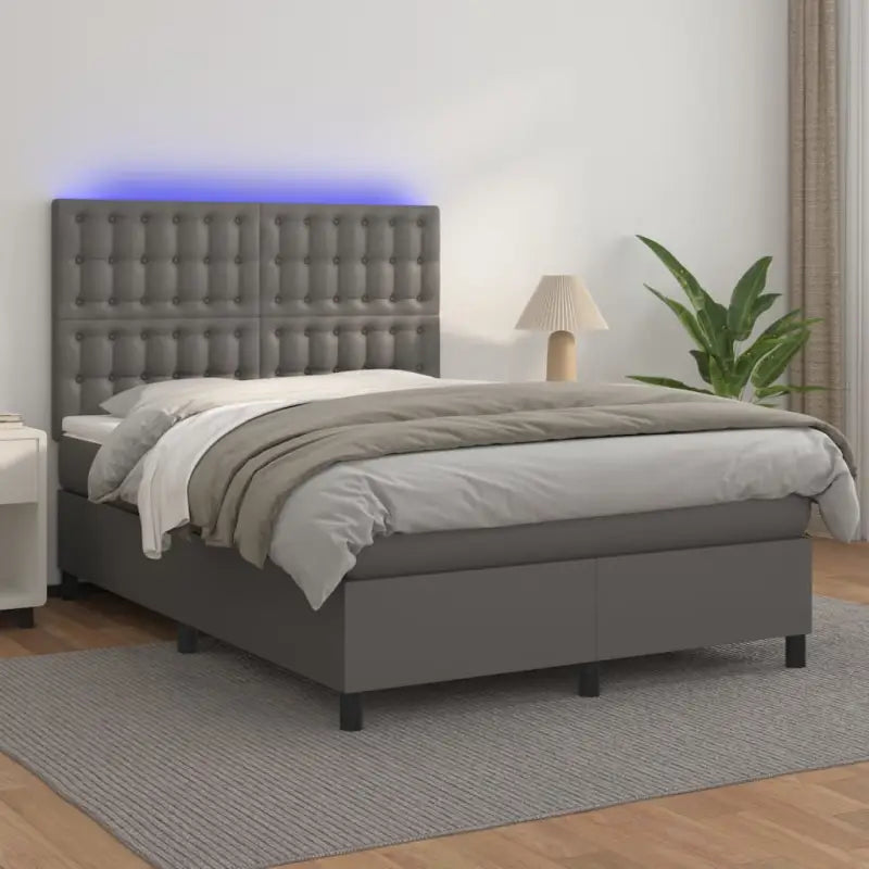 Zwart materiaal bed met LED verlichting en schuim vulling voor rust - Grijs / 140 x 200 cm / knoppwn - Bedden &