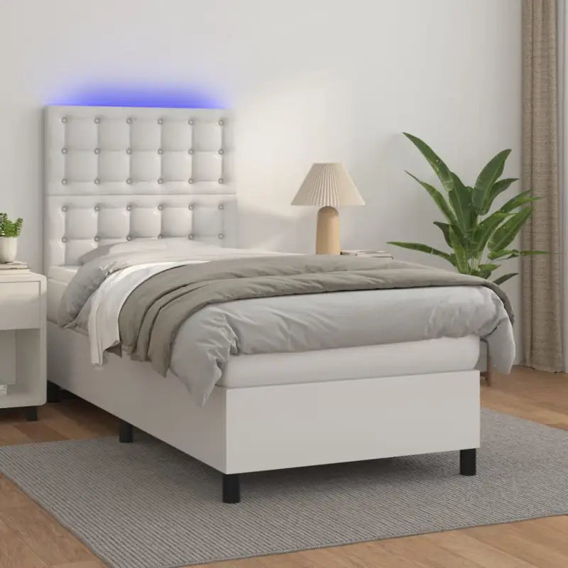 Zwart materiaal bed met LED verlichting en schuim vulling voor rust - Wit / 100 x 200 cm / knoppwn - Bedden & bedframes