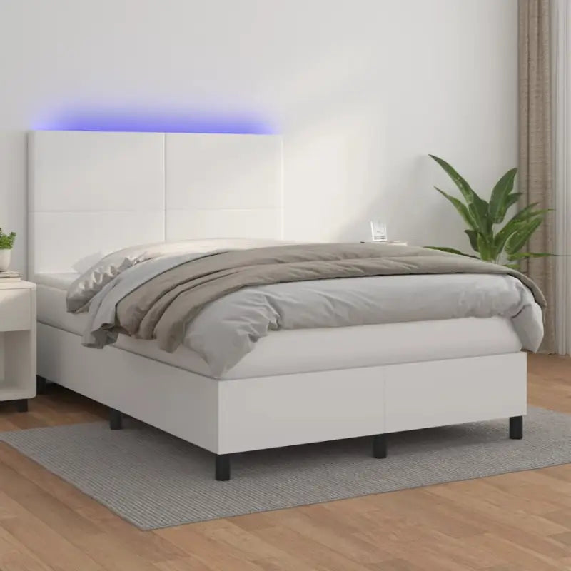 Zwart materiaal bed met LED verlichting en schuim vulling voor rust - Wit / 140 x 200 cm / Effen ontwerp - Bedden &
