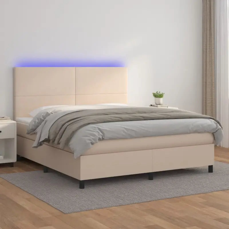 Zwart materiaal bed met LED verlichting en schuim vulling voor rust - Cappuccino / 160 x 200 cm / Effen ontwerp
