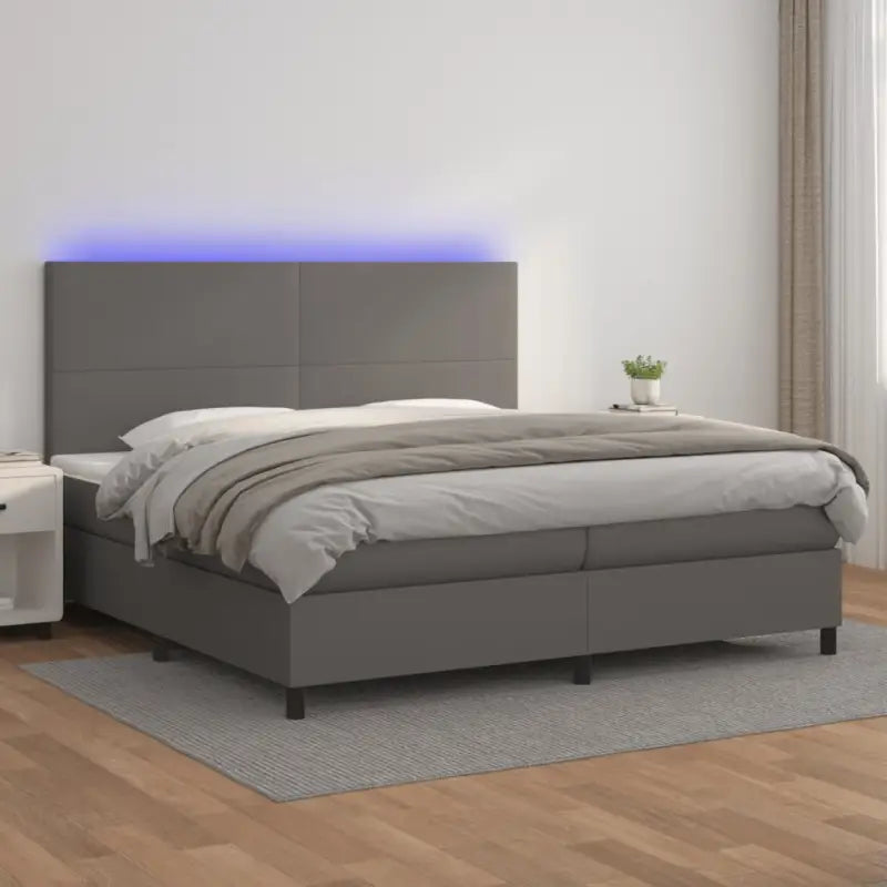 Zwart materiaal bed met LED verlichting en schuim vulling voor rust - Grijs / 200 x 200 cm / Effen ontwerp - Bedden &