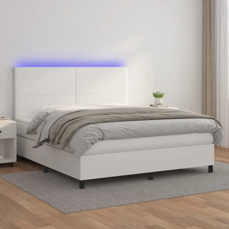 Zwart materiaal bed met LED verlichting en schuim vulling voor rust - Wit / 160 x 200 cm / Effen ontwerp - Bedden &