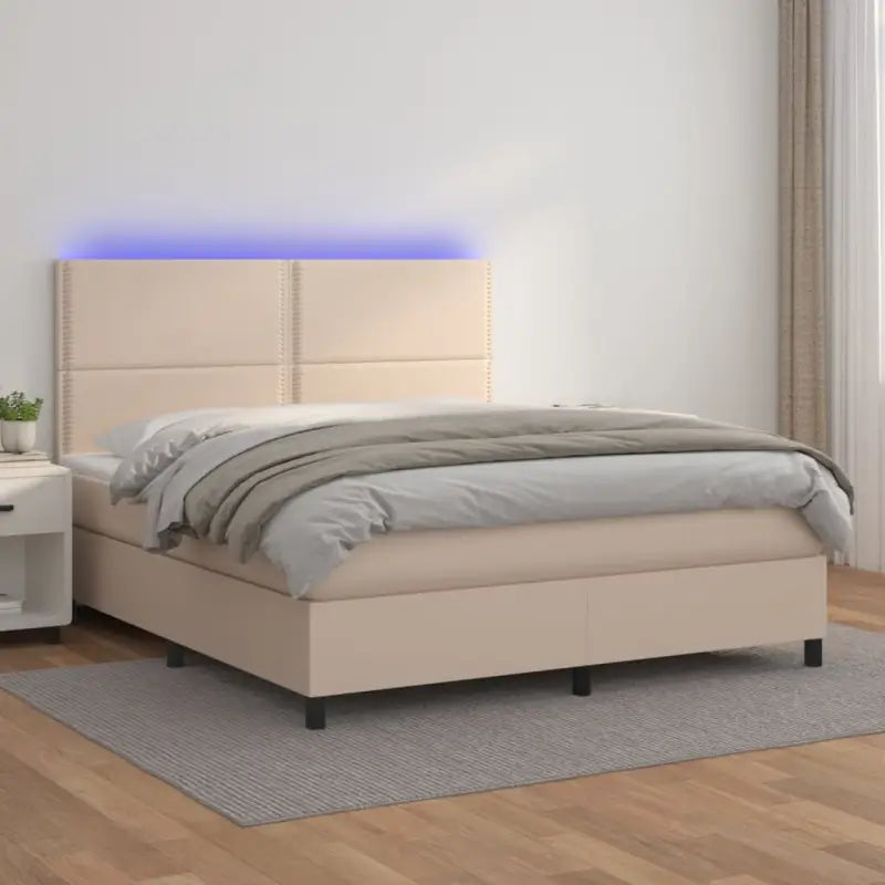 Zwart materiaal bed met LED verlichting en schuim vulling voor rust - Cappuccino / 180 x 200 cm / Effen met spijkers