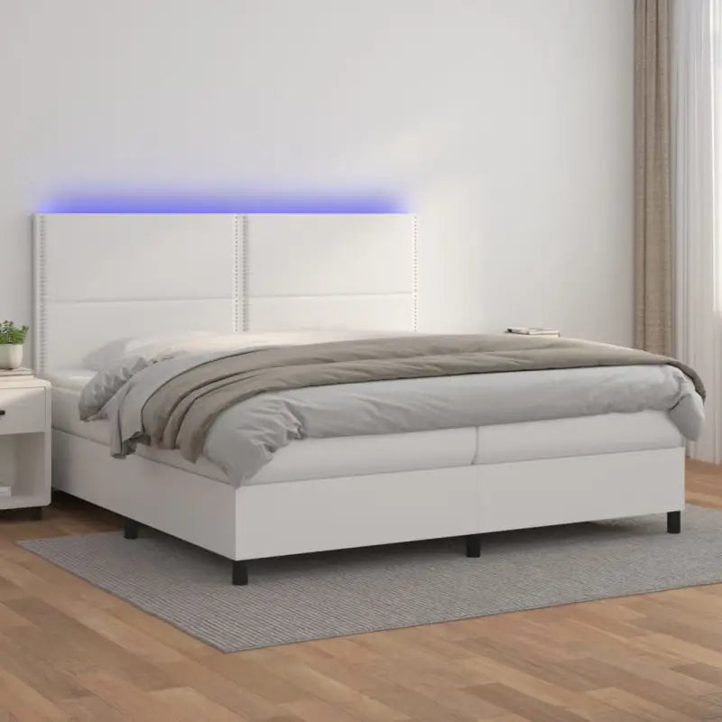 Zwart materiaal bed met LED verlichting en schuim vulling voor rust - Wit / 200 x 200 cm / Effen met spijkers - Bedden