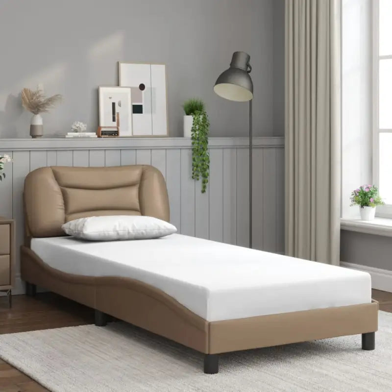 Zwart materiaal bedframe met hoofdeinde en multiplex lattenbodem - Cappuccino / 90 x 200 cm - Bedden & bedframes