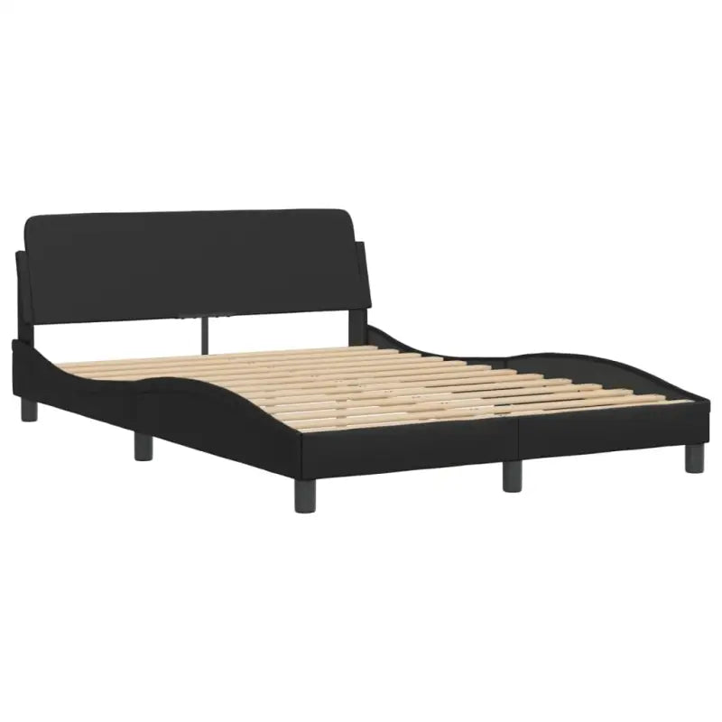 Zwart materiaal bedframe met hoofdeinde en multiplex lattenbodem - Bedden & bedframes