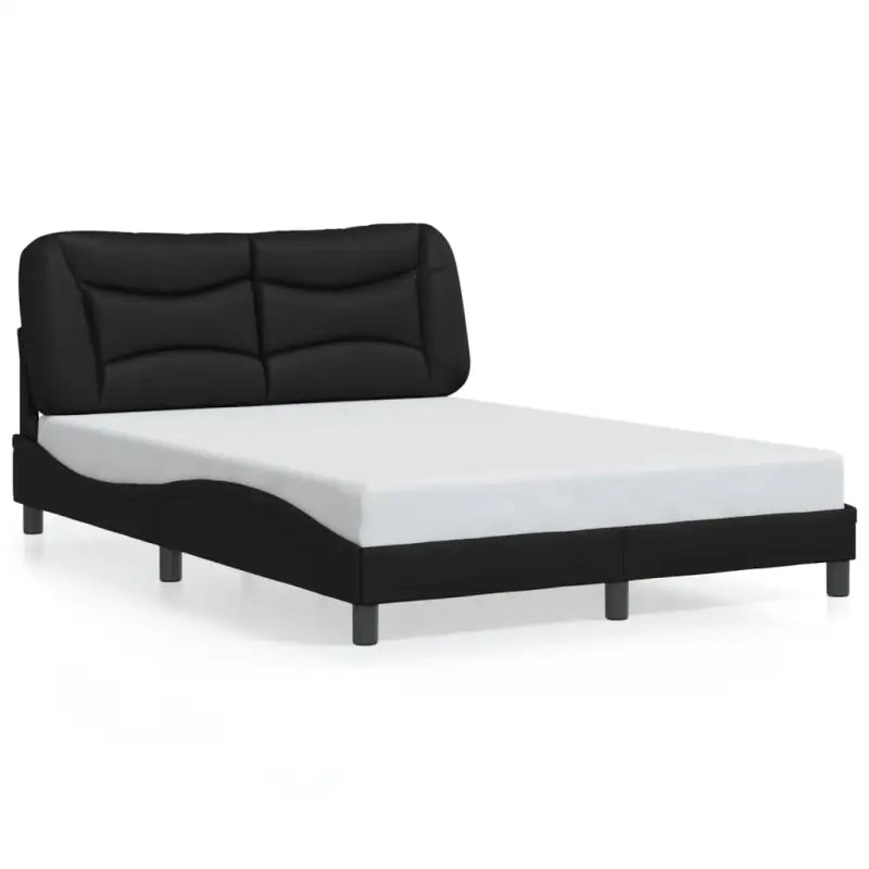 Zwart materiaal bedframe met hoofdeinde en multiplex lattenbodem - Bedden & bedframes