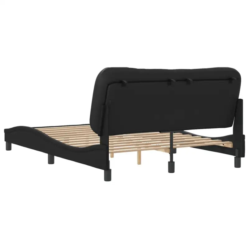 Zwart materiaal bedframe met hoofdeinde en multiplex lattenbodem - Bedden & bedframes