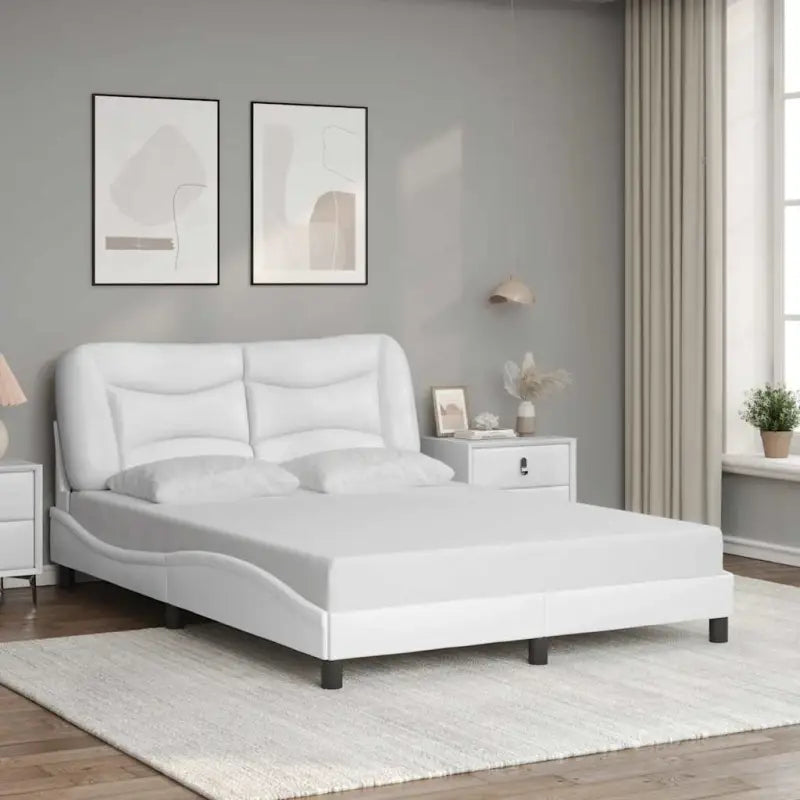 Zwart materiaal bedframe met hoofdeinde en multiplex lattenbodem - Wit / 140 x 190 cm - Bedden & bedframes