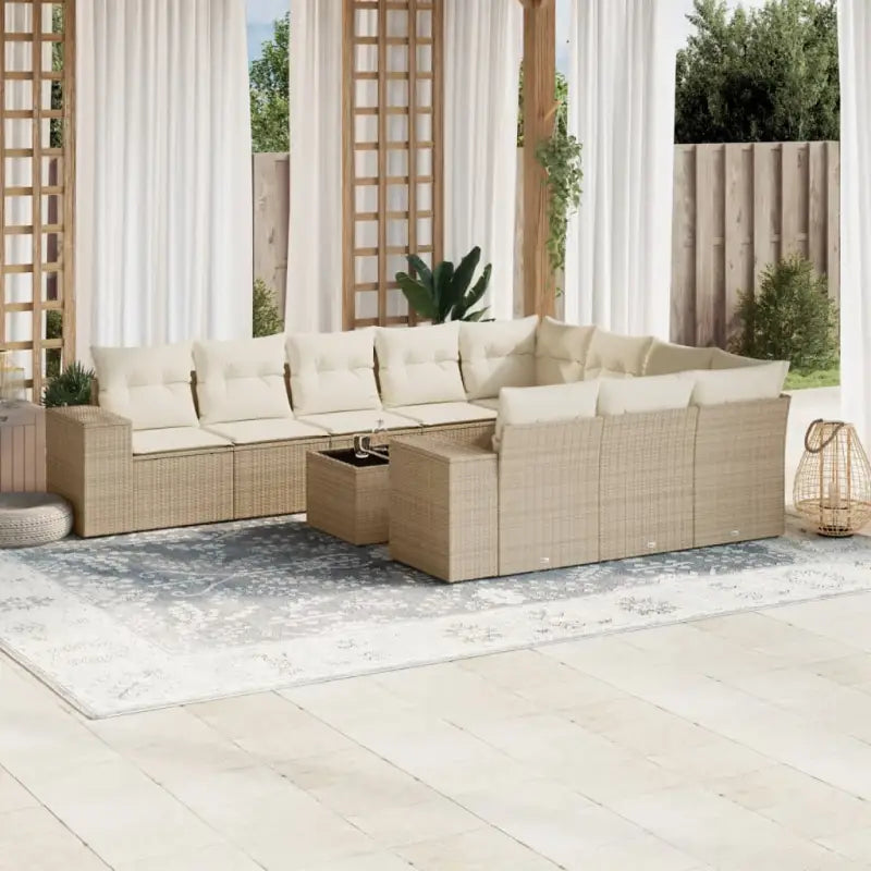 Zwart materiaal loungeset met gepoedercoat staal afmetingen voor buiten - beige en crèmekleurig / Met tafel - Tuinsets