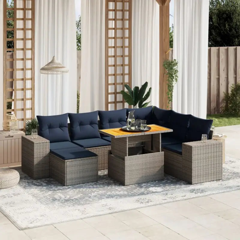 Zwart materiaal loungeset van gepoedercoat staal voor buitenplezier - Grijs / 3x midden + Tafel + hoek - Tuinsets